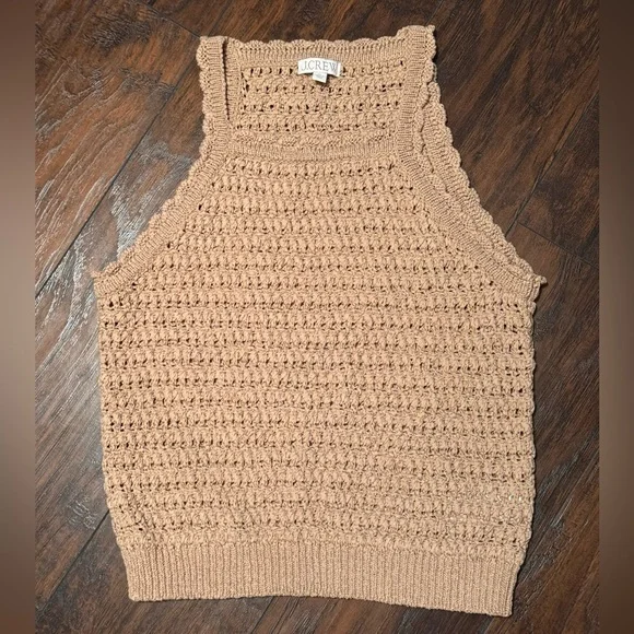 J. Crew Montauk Crochet Tank Top  Women's XL Dark Basket Stitch Beige Beach - Picture 3 of 14